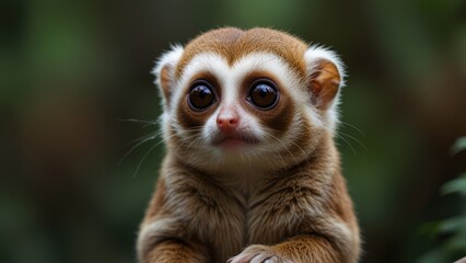 Naklejka premium Close-up of a small, curious primate. Adorable, fluffy, and large-eyed