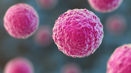 Aging Research Disease Prevention Concepts. Microscopic view of pink cells with a blurred background.