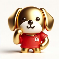 Fototapeta premium 3d metallic gold Brave and strong cute dog with a red t-shirt Illustration on a white background