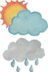 Watercolor painting of clouds and rain and sunshine