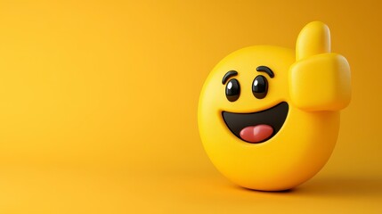 Happy Yellow Smile Emoji with Thumbs Up Gesture on Yellow Background