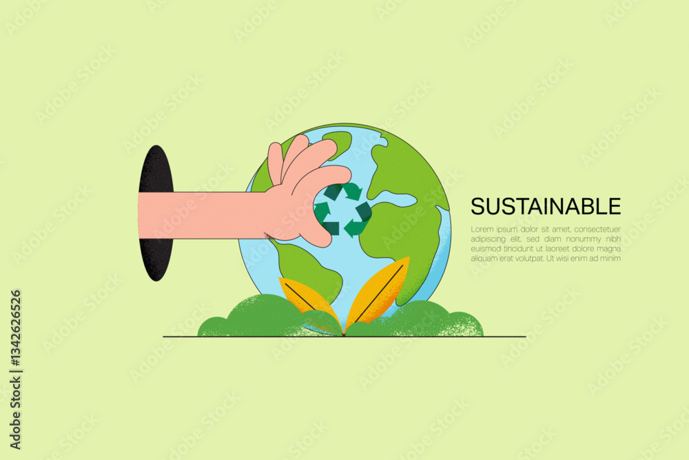 Poster save energy. hand holding recycle symbol and earth globe on background. the concept of sustainable d