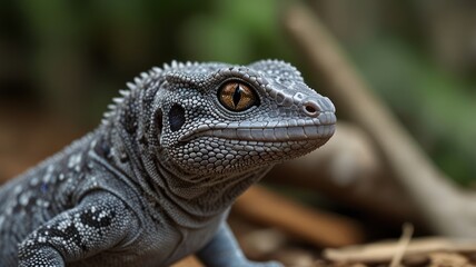 Fototapeta premium Close-up of a lizard with gray and blue scales