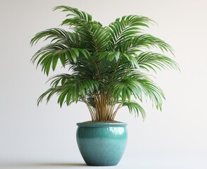 Obraz premium Lush Green Indoor Plant in a Turquoise Decorative Pot for Modern Home Decor or Office Enhancement, Featuring Vibrant Foliage and Elegant Aesthetics