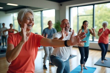 Fototapeta premium an adult is exercising happily in a fitness center.