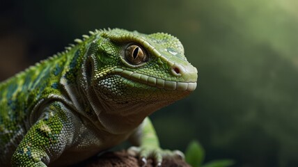 Fototapeta premium Close-up of a vibrant green and gray lizard