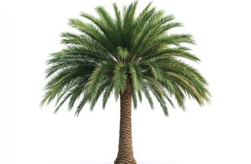 Lush green date palm tree isolated on white.
