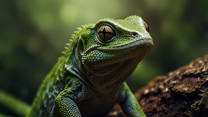Obraz premium Close-up of a vibrant green lizard