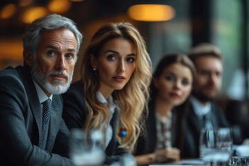 Executives Engage in Strategic Discussion Around a Conference Table in a Modern Setting
