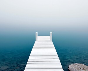 Fototapeta premium Misty Lake for White Dock, Serenity.