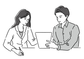 ビジネスミーティングをする男女 – 仕事・会議・協力・コミュニケーション（ベクター）