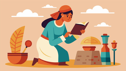 An archaeologist carefully records and analyzes data on ancient artifacts using the information to understand the cultural practices and beliefs of civilizations long ago.. Vector illustration