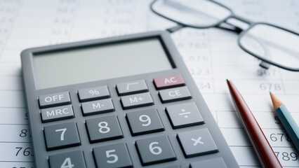 Check finances with a calculator on desk, 3d rendering