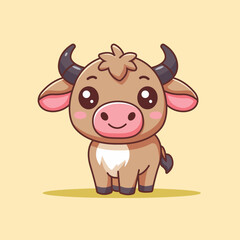 Cute Carabao Standing Cartoon Vector Icon Illustration. Animal Nature Icon Concept Isolated Premium Vector. Flat Cartoon Style