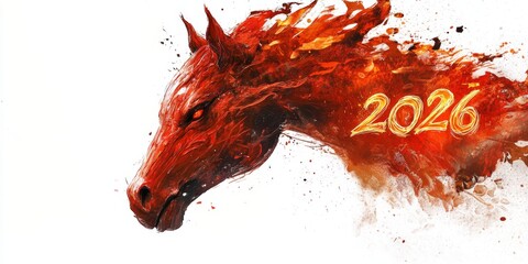 Dynamic representation of a fiery horse symbolizing strength and vitality for the upcoming year 2026
