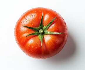 Fresh Red Tomato with Water Droplets on White Background, Healthy Organic Produce for Culinary and Food Photography, Bright Colorful Nutrition