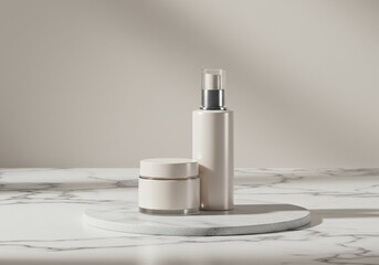 Elegant skincare product packaging on marble surface, perfect for luxury branding and minimalistic design inspirations.