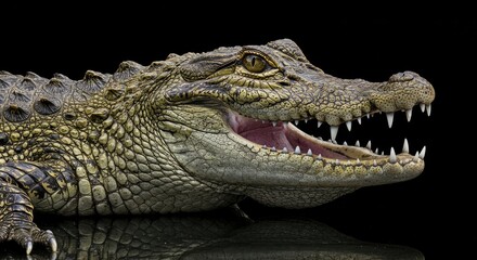 Fototapeta premium Close up Profile of a Reptile Head Against a Dark Background