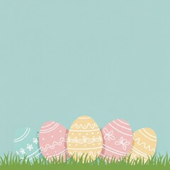 Easter Egg Illustration with Pastel Designs in Grass Featuring Spring Motifs for Holiday Decoration and Festivity