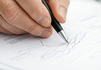 Naklejka premium Analyzing a stock market graph with a pen for financial planning and investment decisions.