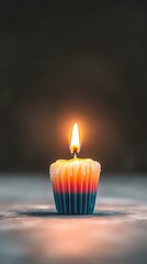 Lit Candle for Dark Background, Still Life.