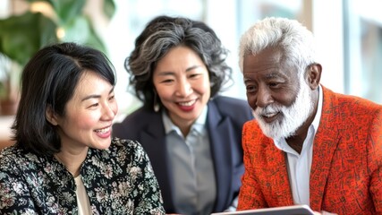 Diverse Team Collaborating Over Digital Tablet in Modern Office Space