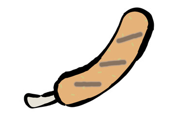 骨付きソーセージのベクターイラスト シンプル 筆書き 筆描き 加工肉