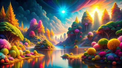 Obraz premium Colorful Fantasy Landscape with Reflections