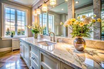 Elegant Bathroom Interior with Marble Countertop