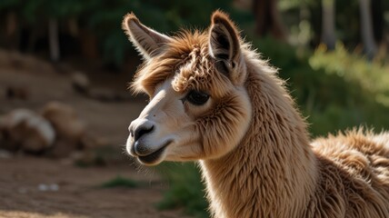 Obraz premium Close-up profile of a fluffy alpaca