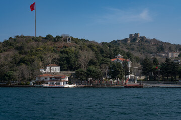 A high hill near the fishing village of Anadolu Kavagi with the ruins of the fortress of Yoros at...