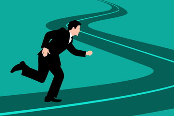 Fototapeta premium businessman on fast track with growing business on winding road