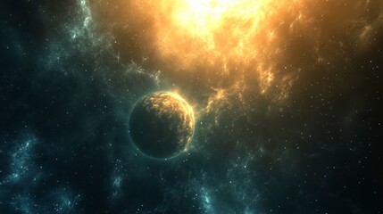 Obraz premium Surreal Planetary Scene with Celestial Atmosphere and Radiant Light