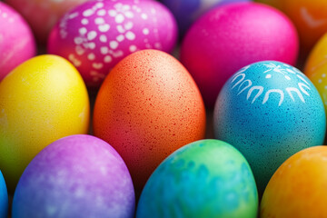 Naklejka premium Happy Easter with colorful eggs at paintbrush for do it yourself on the grass with close up from top view