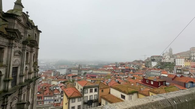 panorama of the old city of porto with seagull