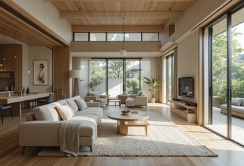 Modern living room design contemporary home interior photography cozy atmosphere wide angle minimalist aesthetics