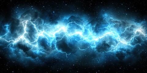 Fototapeta premium Swirling Neon Cosmos with Blue Light Streaks Weaving Through Dark Nebula Creating Vibrant Cosmic Lightning Display