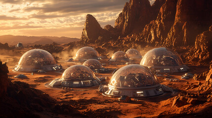 Mars Colonies: Futuristic Glass Domes and Sci-Fi Architecture on Rocky Terrain