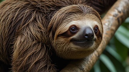 Naklejka premium Close-up of a sloth resting on a branch