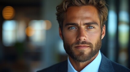 Fototapeta premium Portrait of a Handsome Man with Blue Eyes
