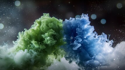 Fototapeta premium Abstract Green Blue Ink Swirl Fluid Art Color Splash Background