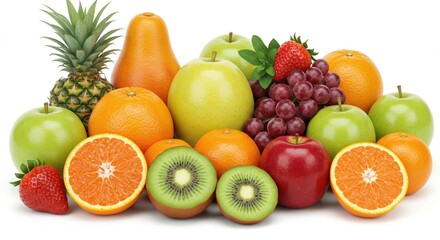 Vibrant and Fresh Assorted Fruits Display, Perfect for Healthy Eating and Nutritional Guides