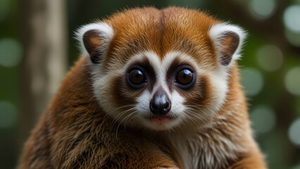 Fototapeta premium Close-up of a reddish-brown lemur, large expressive eyes, soft fur