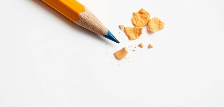 Used pencil with eraser shavings on blank white paper showing graphite marks, shavings, grey