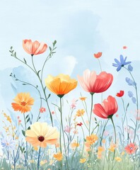 Fototapeta premium Charming Spring Wildflowers Poster, Floral Art