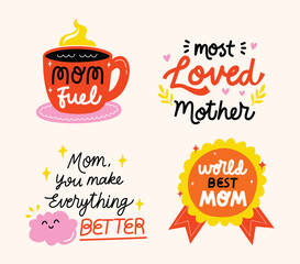 A set of playful and colorful affirmation stickers designed for celebrating Mother’s Day