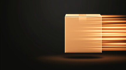 A fast-moving cardboard box symbolizing efficient delivery and logistics.