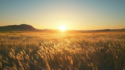Obraz premium Golden Prairie Grasslands Under a Vibrant Sunrise Sky