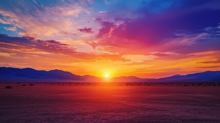 Tranquil Sunset Over Desert Landscape in Warm Dusk Colors