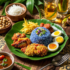 Authentic Nasi Kerabu &ndash; Traditional Colorful Nyonya Blue Rice Dish